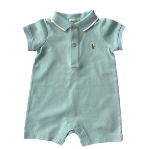 Boys Pale Aqua Short Polo Romper Outfit 3 Months
